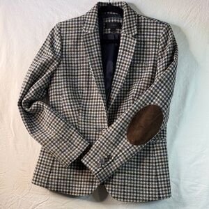 J. Crew Houndstooth Blazer with Brown Elbow Patches